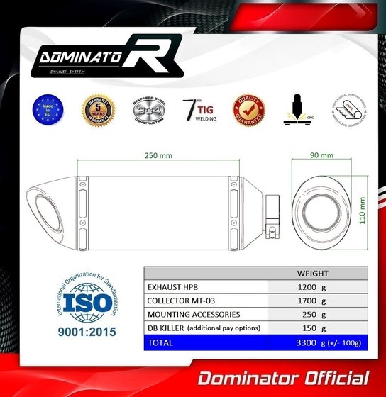 YA149DFBL-S Dominator full exhaust system silencer hp8 black