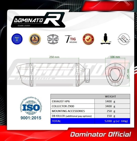 KA073DF-S Dominator full exhaust system hp6