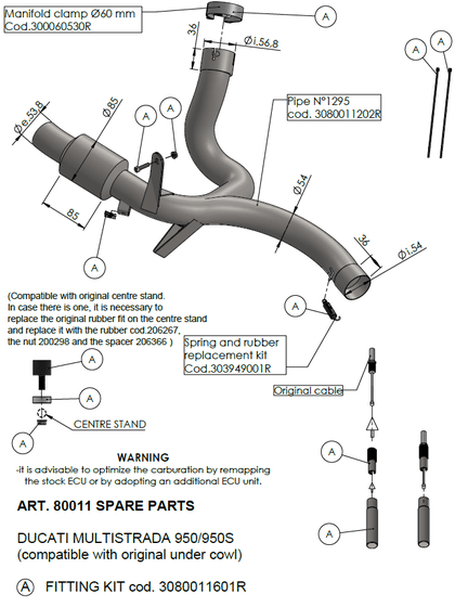 80011 LEOVINCE link pipe cat eliminator for ducati multi 950