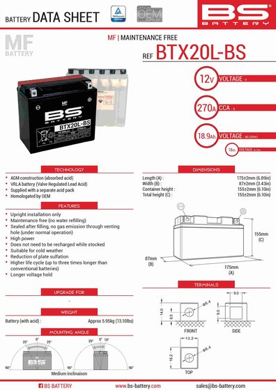 BS BATTERY btx20l-bs akumuliatorius