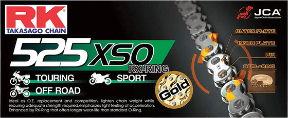 RK 525xso auksinė x-ring pavaros grandinė