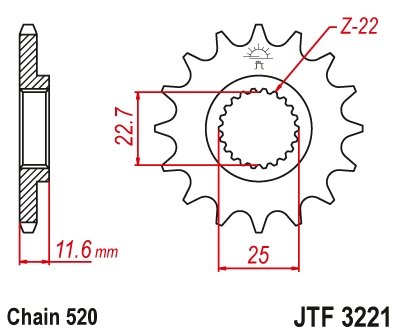 JTF3221.11 JT Sprockets priekinė atsarginė žvaigždutė - 11 dantų 520 žingsnio