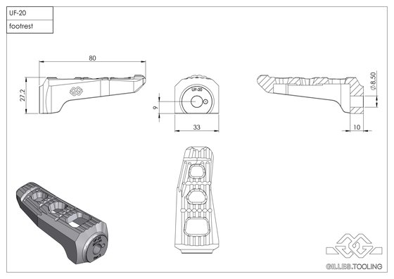 RGK-670-UF20-S GILLES TOOLING kojų atramų rinkinys sidabrinis