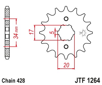 203716JT JT Sprockets priekinė žvaigždutė 16 dantukų žingsnis 428 jtf126416