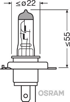 OSRAM h4 12v 60/55w p43t naktinis lazeris (+150%)