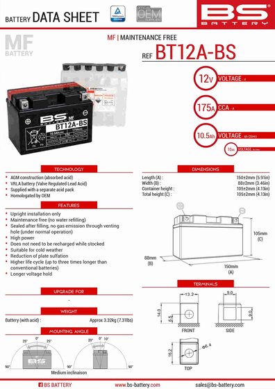 BS BATTERY bt12a-bs akumuliatorius