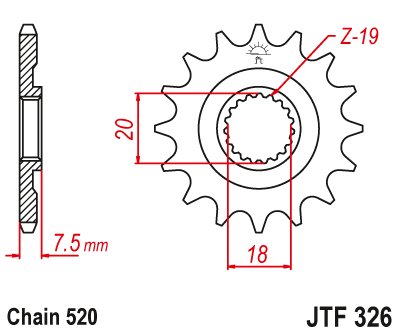 JTF326 JT Sprockets plieninė priekinė žvaigždutė