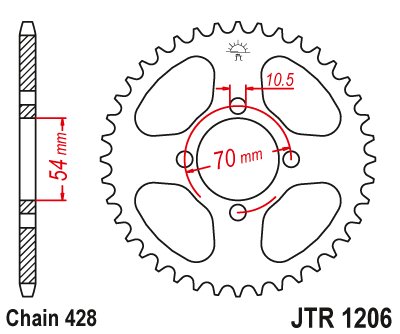 430442JT JT Sprockets galinė žvaigždutė 42 danties žingsnis 428 jtr120642