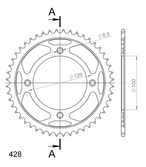 14104-48 Supersprox supersprox plieninė galinė žvaigždutė su rm80/85 / ya yz80/85 juoda 48