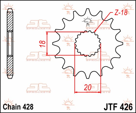 42614JT JT Sprockets priekinė žvaigždutė 14 dantų žingsnis 428 jtf42614