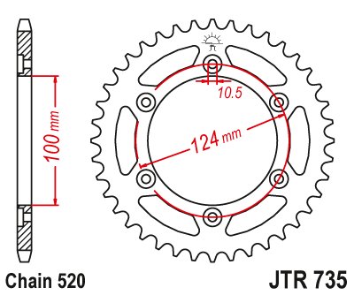 102743JT JT Sprockets galinė žvaigždutė 43 danties žingsnis 520 jtr73543