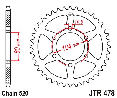 47845JT JT Sprockets galinė žvaigždutė