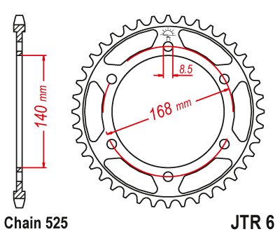 455041JT JT Sprockets galinė žvaigždutė 41 danties žingsnis 525