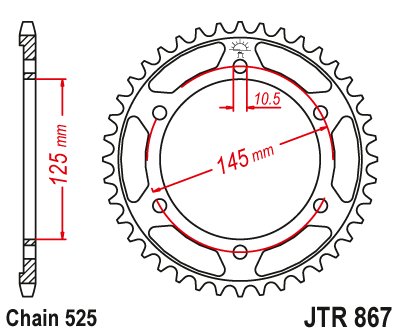 86943JT JT Sprockets galinė žvaigždutė 43 danties žingsnis 525 jtr86743