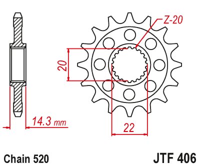 JTF406 JT Sprockets plieninė priekinė žvaigždutė