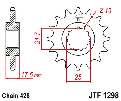 JTF1298 JT Sprockets plieninė priekinė žvaigždutė