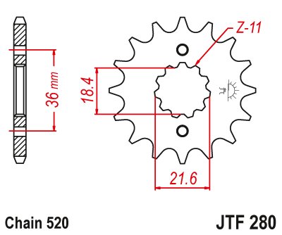 JTF280 JT Sprockets plieninė priekinė žvaigždutė