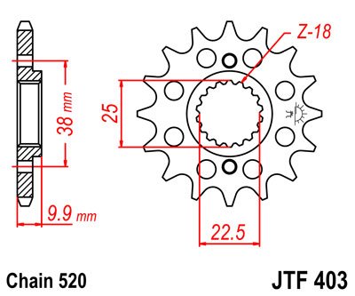 JTF403 JT Sprockets plieninė priekinė žvaigždutė