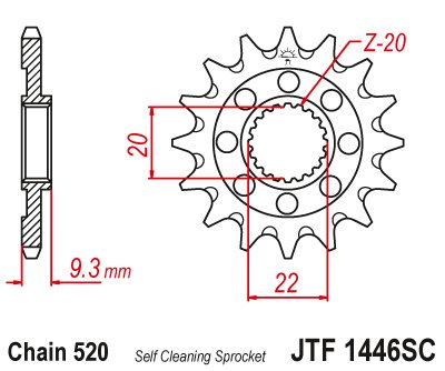 JTF1446SC JT Sprockets lengva savaime išsivalanti priekinė žvaigždutė