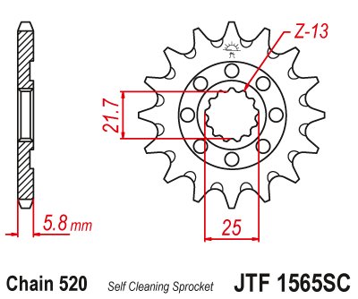 JTF1565SC JT Sprockets lengva savaime išsivalanti priekinė žvaigždutė