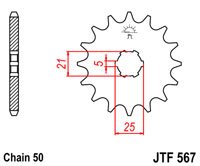 JTF567 JT Sprockets plieninė priekinė žvaigždutė