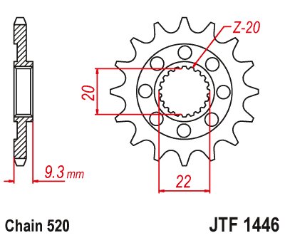 JTF1446 JT Sprockets plieninė priekinė žvaigždutė