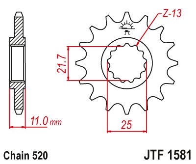 JTF1581 JT Sprockets plieninė priekinė žvaigždutė