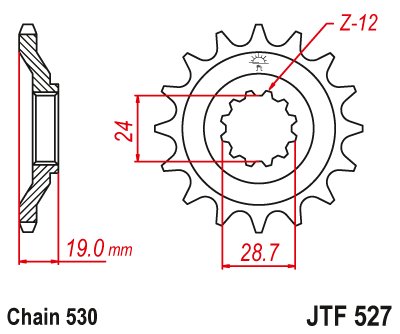 JTF527 JT Sprockets plieninė priekinė žvaigždutė