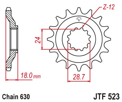 JTF523 JT Sprockets plieninė priekinė žvaigždutė