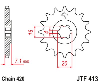 JTF413 JT Sprockets plieninė priekinė žvaigždutė