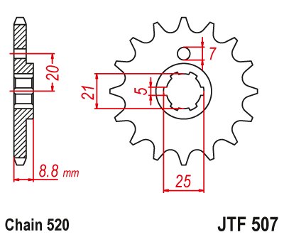 JTF507 JT Sprockets plieninė priekinė žvaigždutė