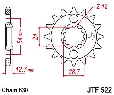 JTF522 JT Sprockets plieninė priekinė žvaigždutė