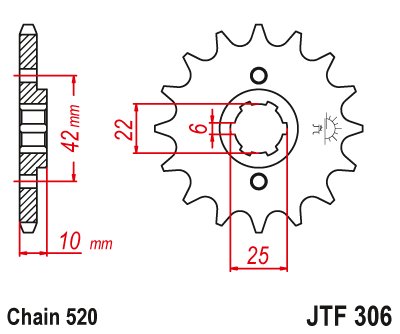 JTF306 JT Sprockets plieninė priekinė žvaigždutė