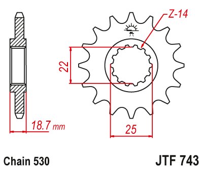 JTF743 JT Sprockets plieninė priekinė žvaigždutė