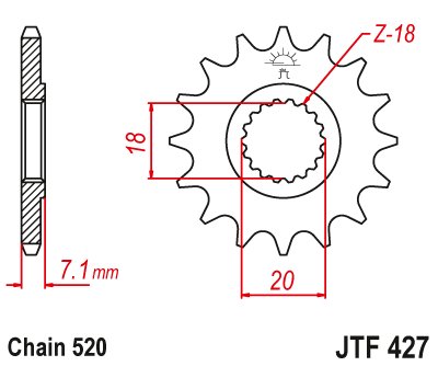 JTF427 JT Sprockets plieninė priekinė žvaigždutė