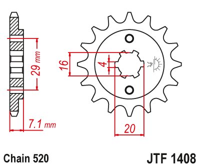 JTF1408 JT Sprockets plieninė priekinė žvaigždutė