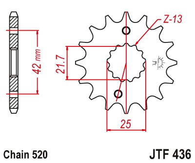 JTF436 JT Sprockets plieninė priekinė žvaigždutė