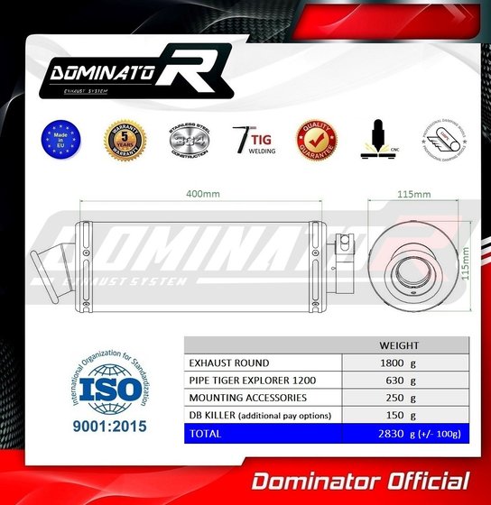 TR012DST-S Dominator exhaust silencer round