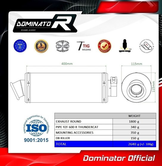 YA012DST-H Dominator homologated exhaust silencer round