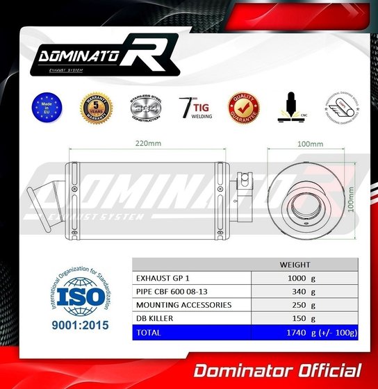 HO089DC-H Dominator homologated exhaust silencer gp1