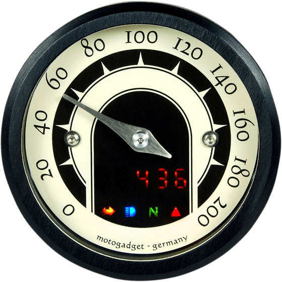 MOTOGADGET analoginis spidometras, anoduotas juodai