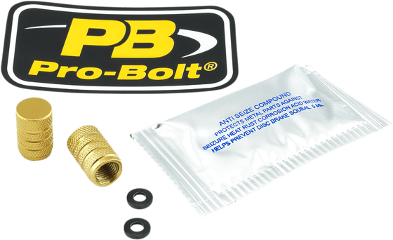 2DCAP10G PRO BOLT aliuminio vožtuvų dulkių dangtelių pakuotė x2 aukso spalvos