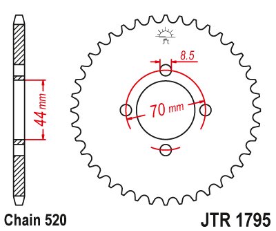 449322JT JT Sprockets galinė žvaigždutė 22 dantukų žingsnis 520