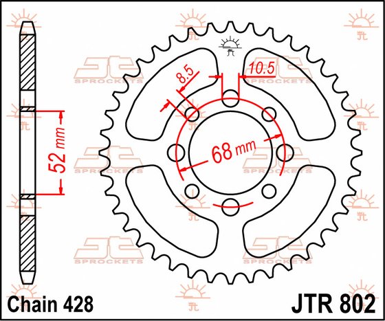 JTR802 JT Sprockets plieninė galinė žvaigždutė