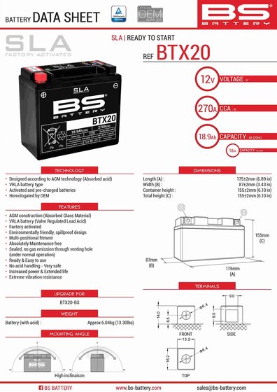 300688 BS BATTERY btx20h sla akumuliatorius