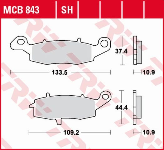 MCB843SH TRW sukepinta galinė stabdžių kaladėlė, skirta naudoti gatvėse