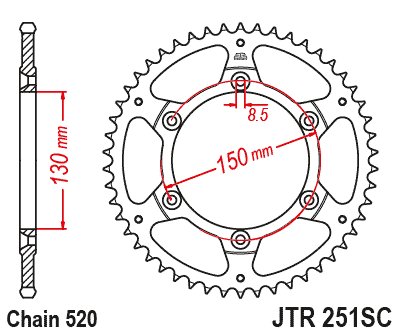 27050JTSC JT Sprockets galinė žvaigždutė 50 dantukų žingsnis 520