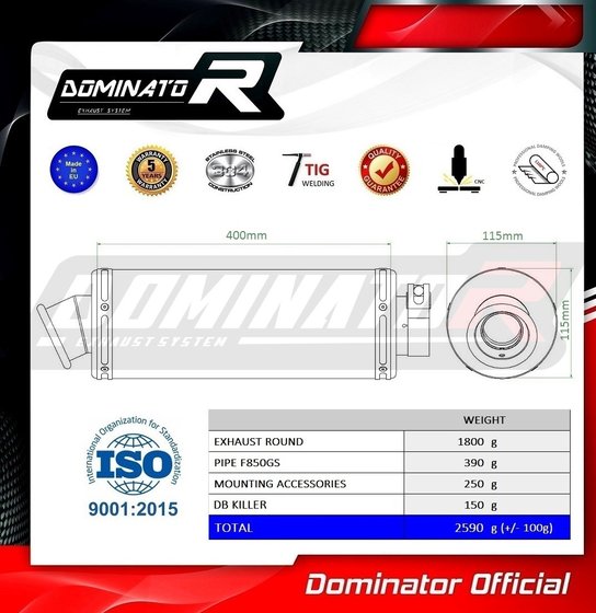 BW075DST-H Dominator homologated exhaust silencer round