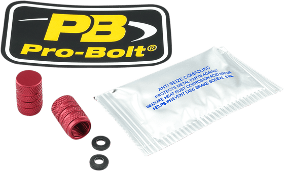 2DCAP10R PRO BOLT aliuminio vožtuvų dulkių dangtelių pakuotė x2 raudona