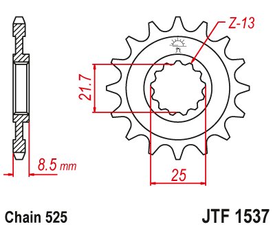 213715JT JT Sprockets priekinė žvaigždutė 15 dantukų žingsnis 525 jtf153715